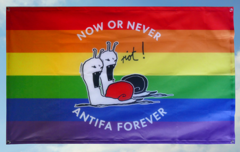 (Rainbow Pride) Now or never, Antifa forever: 90x150 (Bild für) (Rainbow Pride) Now or never, Antifa forever: 90x150
