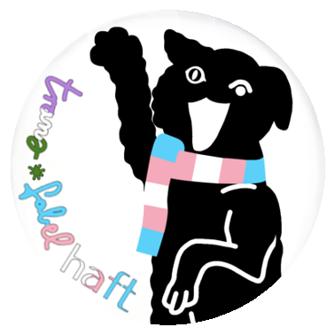 Katzenhund mit Schal Button mit Katzen-Hund und Schal in  Trans*flaggenfarben [042-BU-KH-mS-F-KAC] - 1,50 € - trans*fabel - Jenseits  des 2-Geschlechtersystems